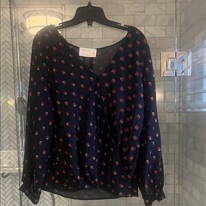 Nicole Miller black with red and gold roses Women's Blouse